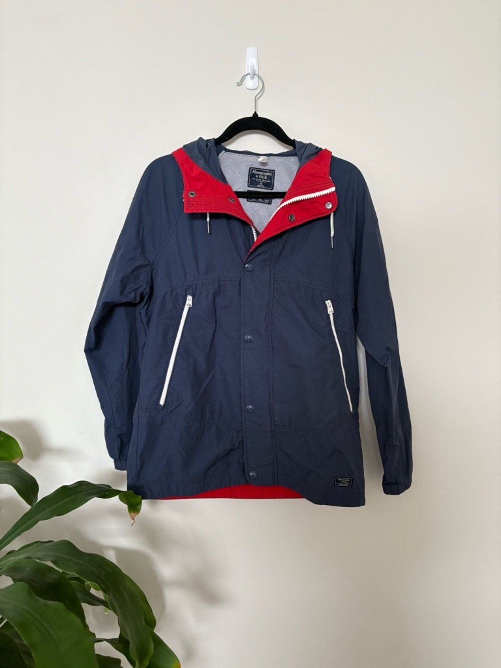 Abercrombie Navy & Red Hooded Windbreaker Jacket